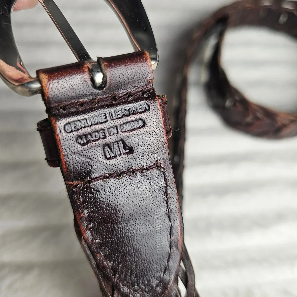 Womens 100% Genuine Leather Braided Belt M/L Brown Western Equestrian Cowgirl
